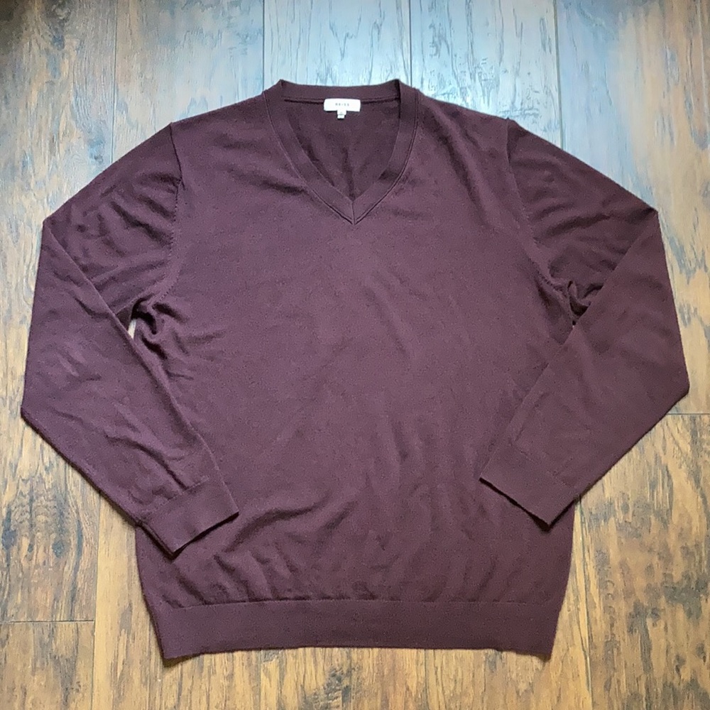 REISS Maroon V-Neck Wool Sweater